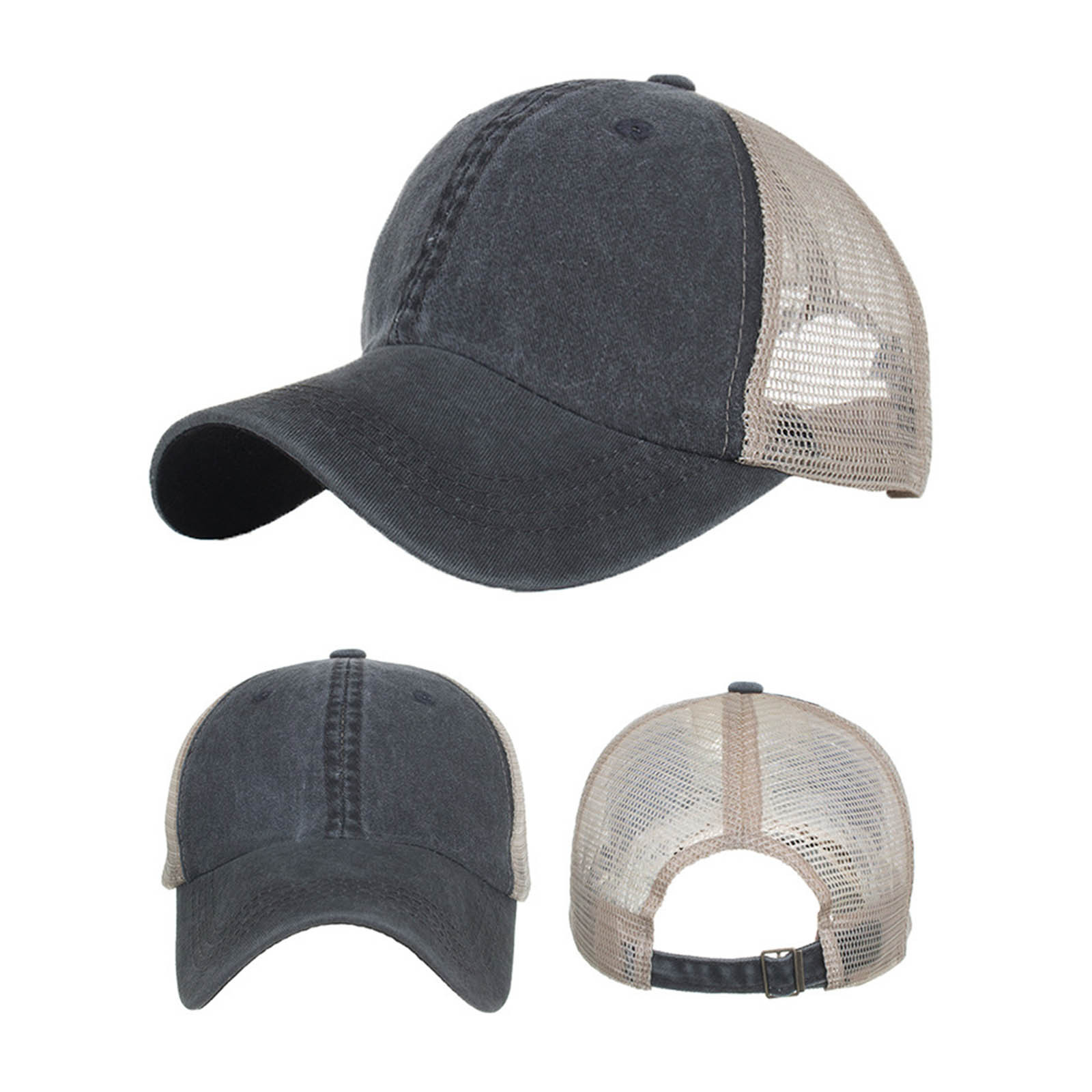 thumbnail image 5 of Gorra de béisbol para hombre - Malla lavada - Sombrero para el sol - Ajustable - Color liso - Talla única - Poliéster, 5 of 5